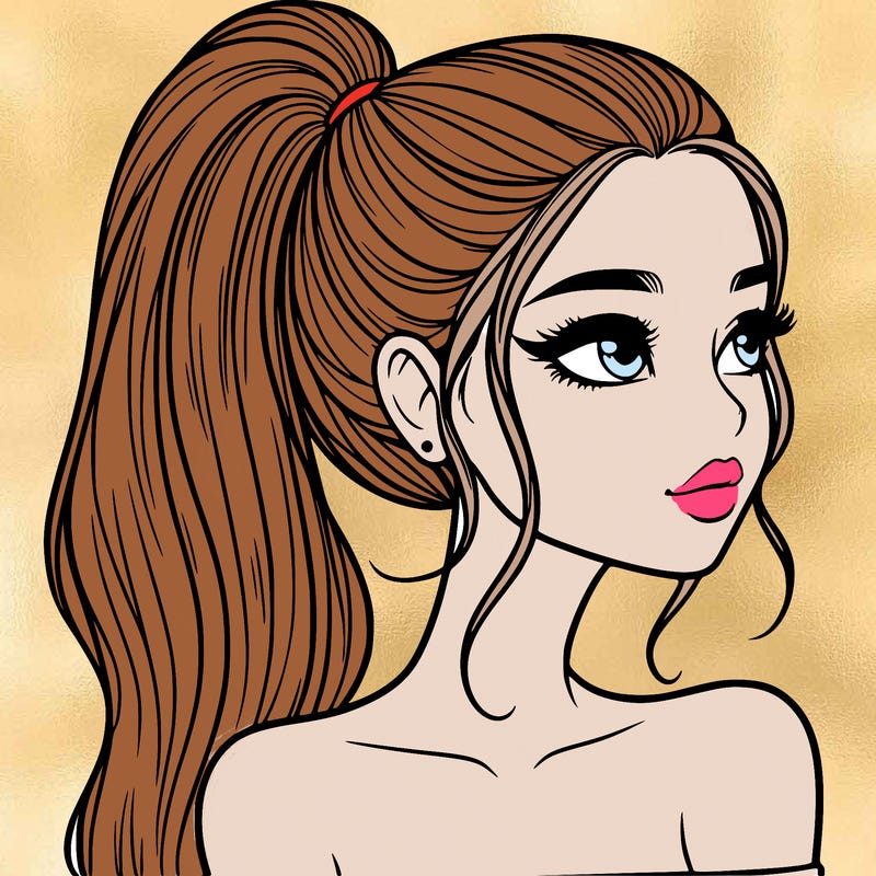 a beautiful and realistic girl with a high pony tail