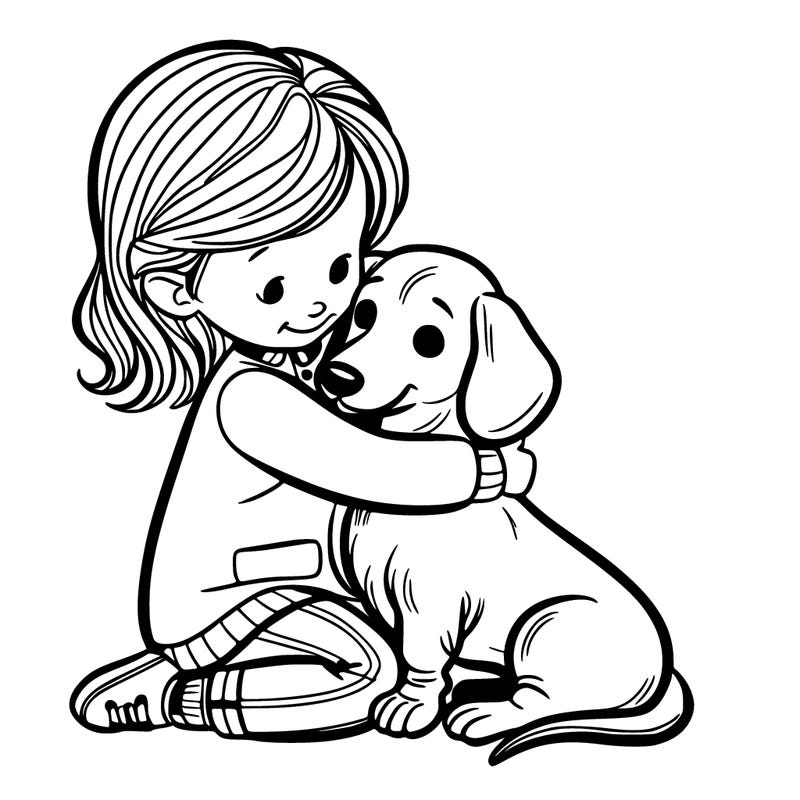 short haired dachshund cuddling with a young girl