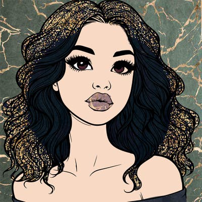 realistic girl with wavy hair and lips