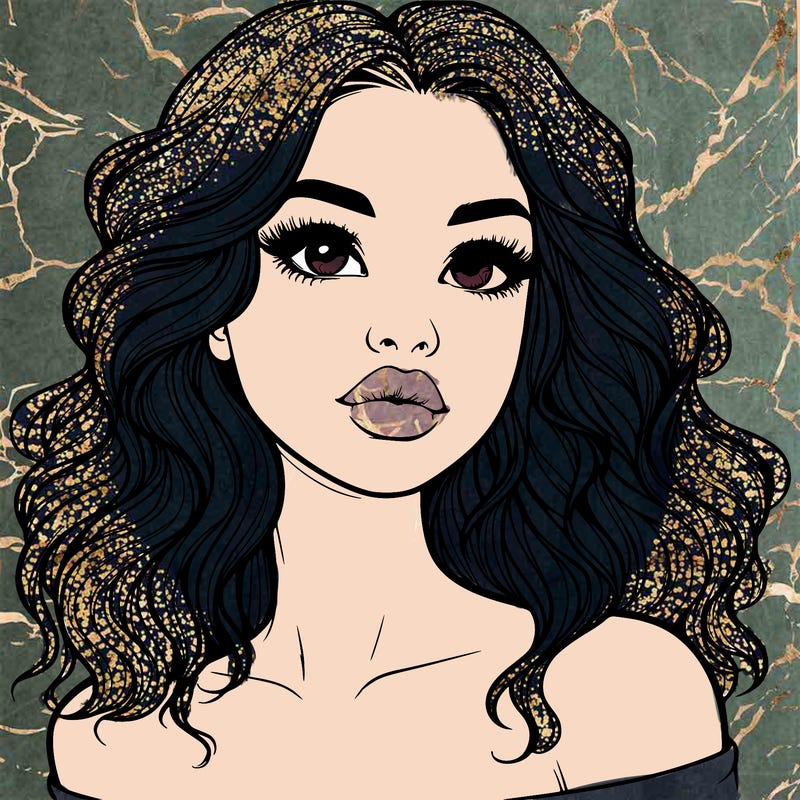 realistic girl with wavy hair and lips