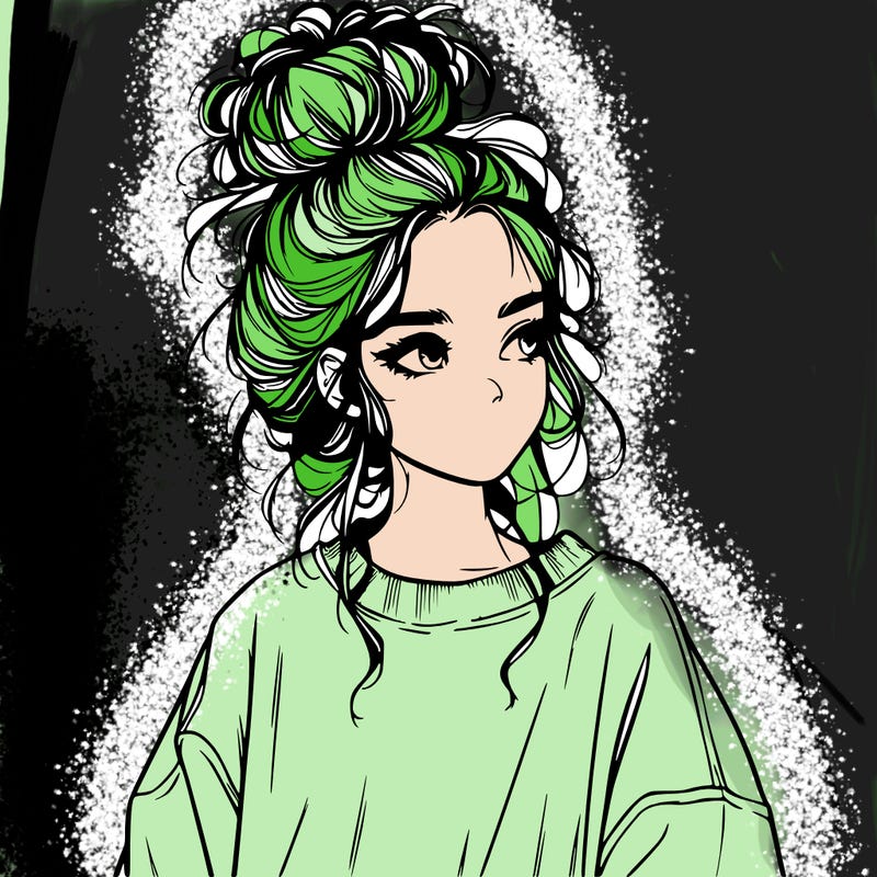 realistic girl with messy bun and oversized clothing