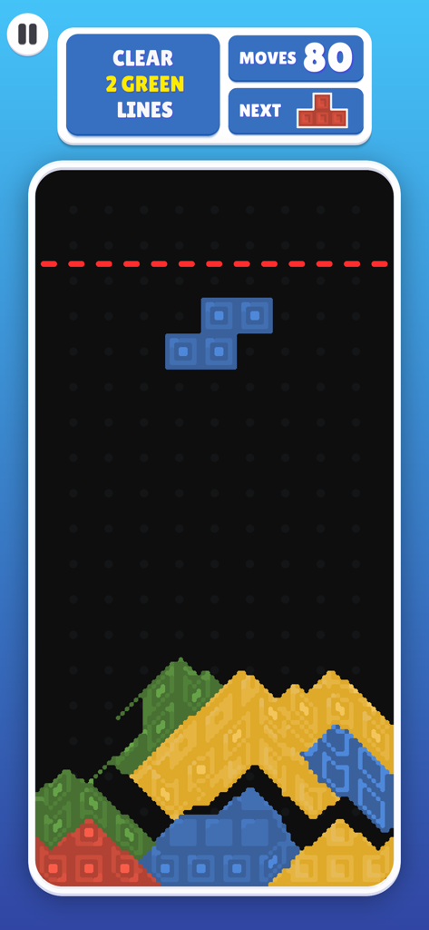 Gameplay de Sand Blocks Blast Puzzle mostrando coloridos bloques de arena desmoronándose en filas