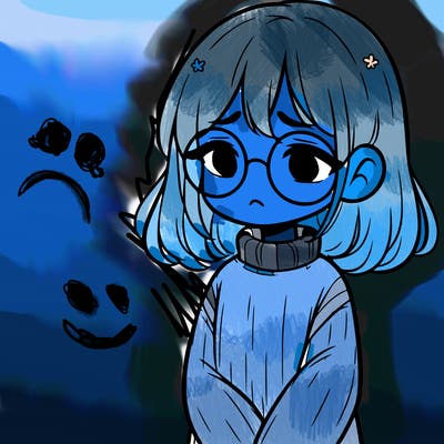 sad girl with glasses in a sweater