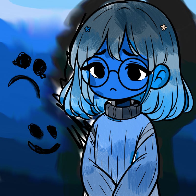 sad girl with glasses in a sweater
