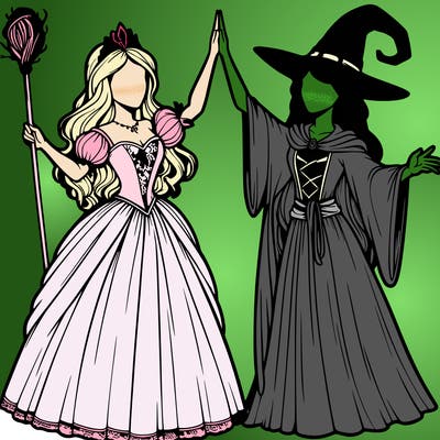 detailed realistic split of a princess and a witch