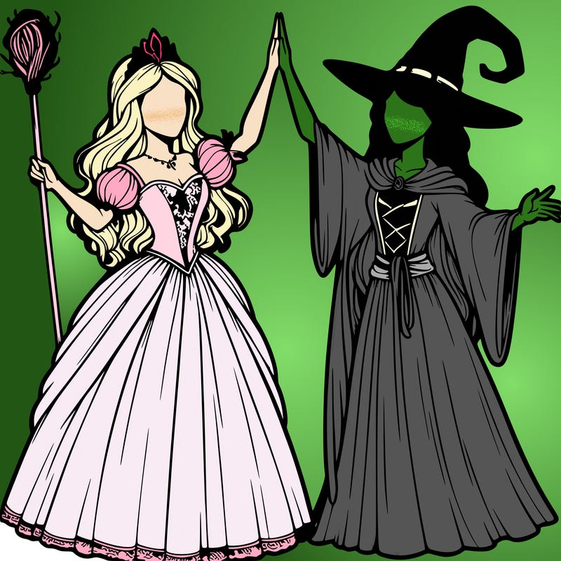 detailed realistic split of a princess and a witch