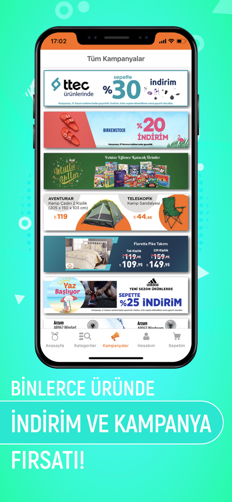 Mobile app interface of Ozdilekteyim displaying various shopping discounts and promotional banners
