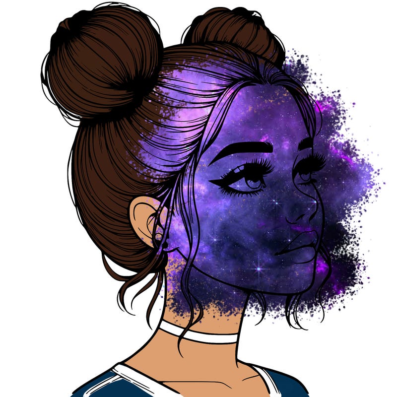 realistic girl with buns on the top of her head