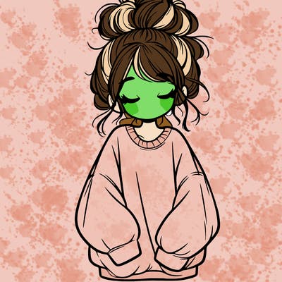 girl with baggy sweatshirt and messy bun