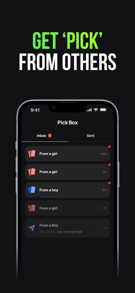 Peek app inbox showing secret compliments received from other users