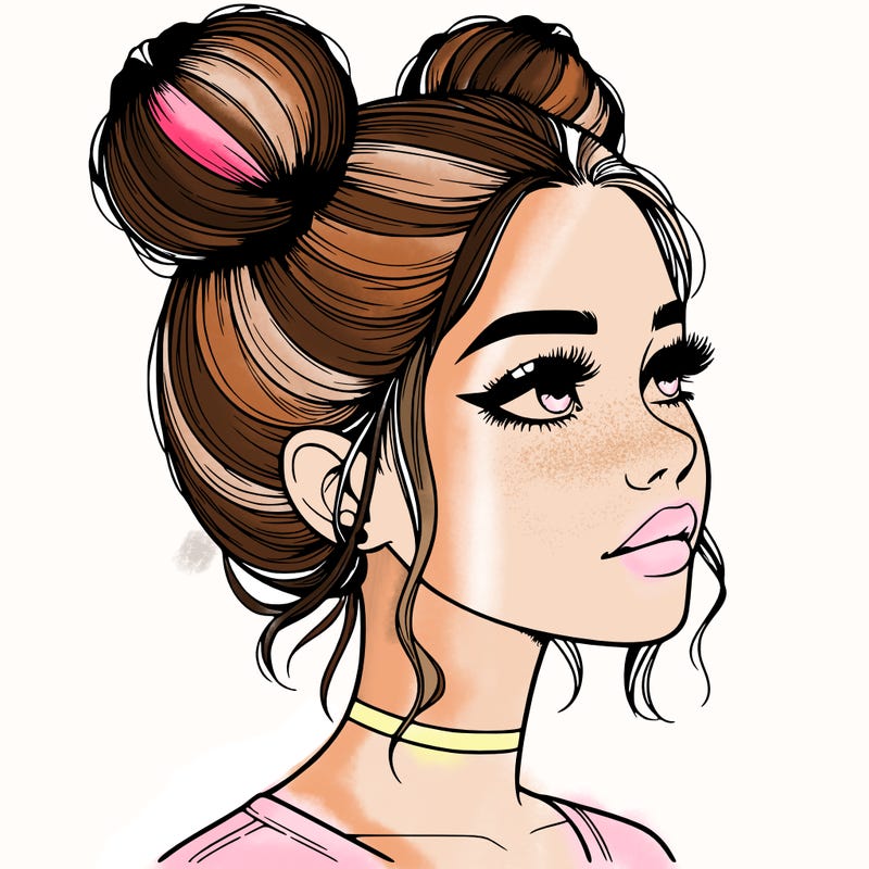 realistic girl with buns on the top of her head