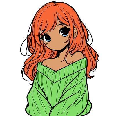 shy pretty girl wearing a sweater that is falling off one shoulder portrait