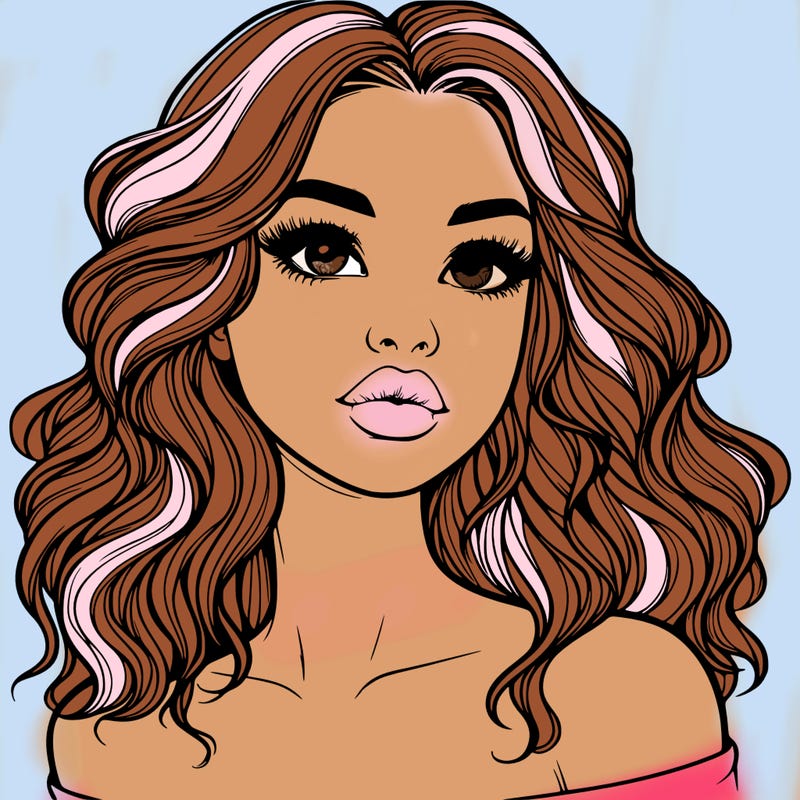 realistic girl with wavy hair and lips
