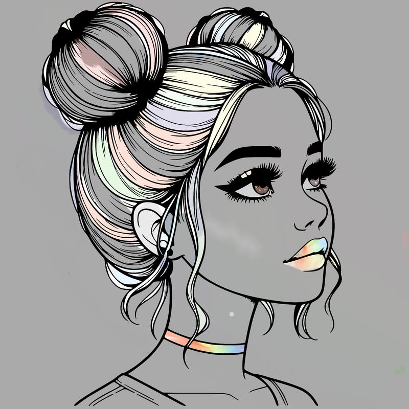 realistic girl with buns on the top of her head