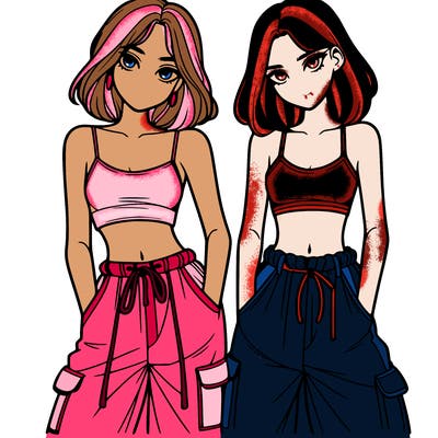 two girls with crop top with baggy pants
