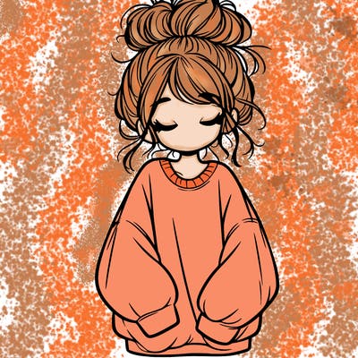 girl with baggy sweatshirt and messy bun
