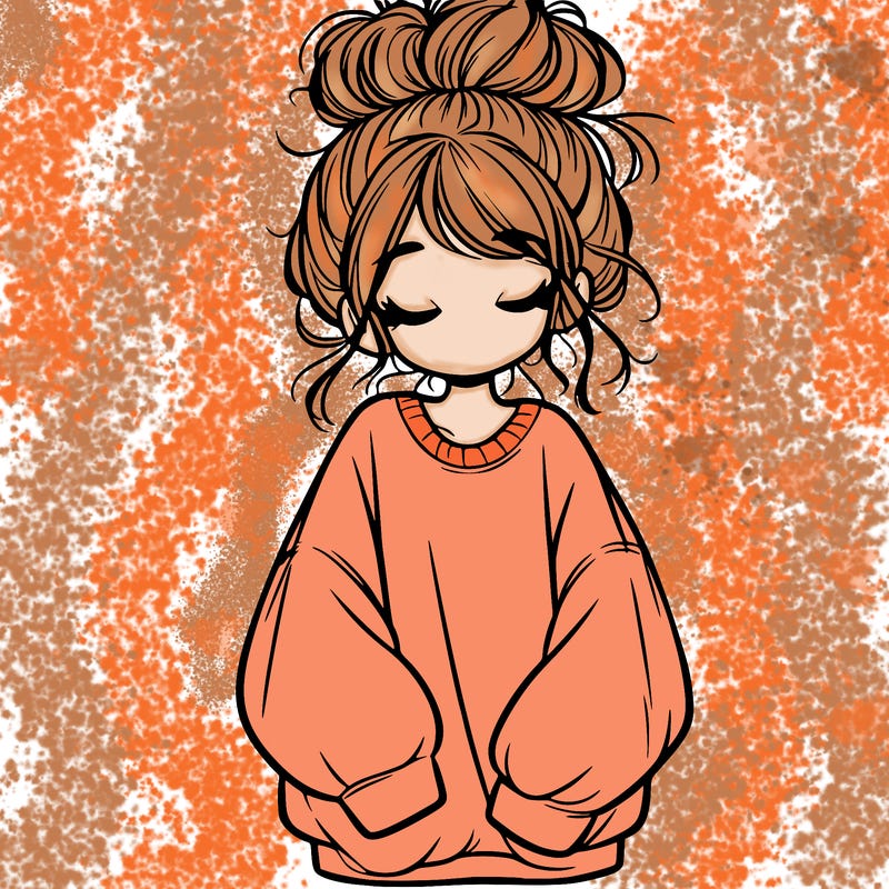 girl with baggy sweatshirt and messy bun