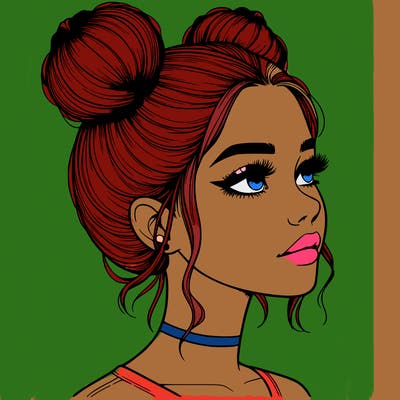 realistic girl with buns on the top of her head