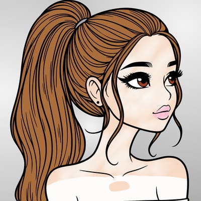 a beautiful and realistic girl with a high pony tail