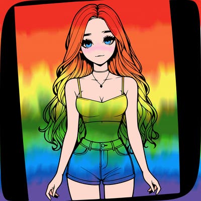 a realistic girl with long hair and in a crop top and shprts