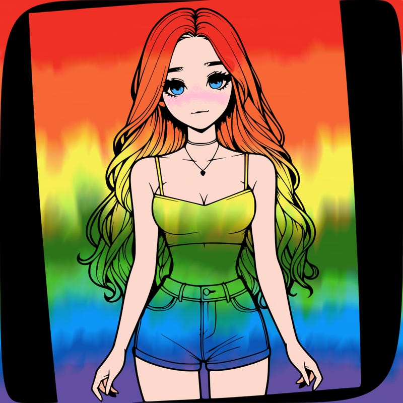 a realistic girl with long hair and in a crop top and shprts