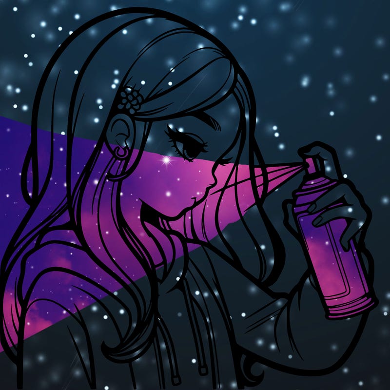 a realistic girl spray painting