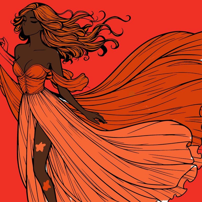 realistic woman in dress flowing the the wind