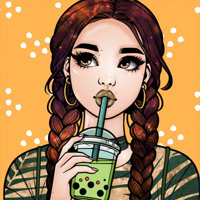 realistic girl with braided hair drinking boba