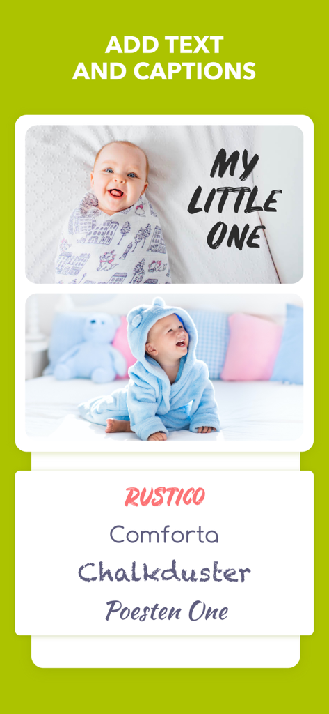 Baby Photo Editor: Pic Journal - Añadiendo texto artístico y lindas leyendas a fotos de bebé en la aplicación Editor de Fotos de Bebé
