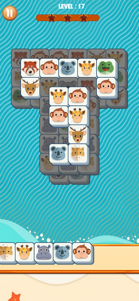 Tap and Park Tile Match Puzzle gameplay with animal tiles and parking mechanics