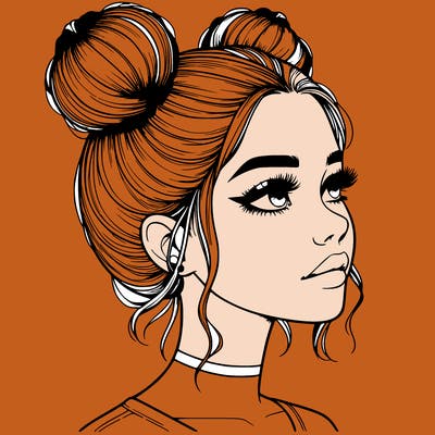 realistic girl with buns on the top of her head
