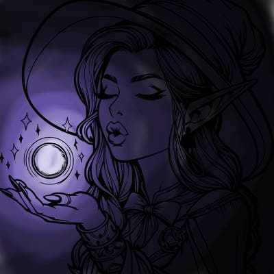 realistic elf casting a spell with lips