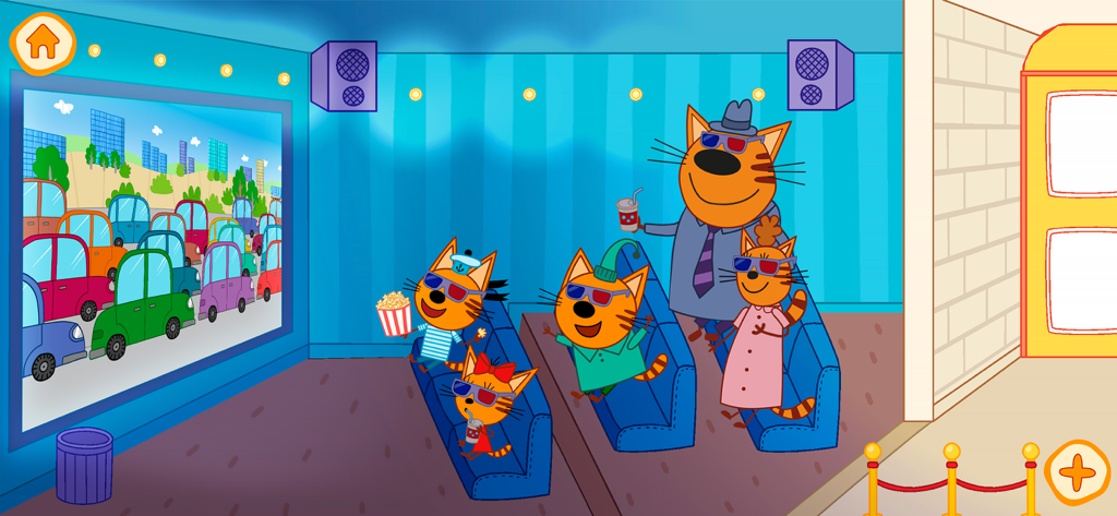 Kid-E-Cats: Shopping Centre - Kid-E-Cats family watching a movie in a cinema with 3D glasses and popcorn