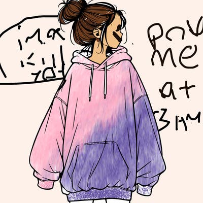 realistic girl with a oversized sweatshirt on and a bun