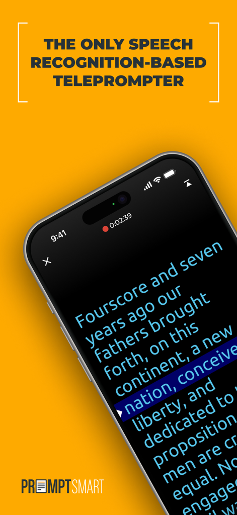 PromptSmart Pro - Teleprompter - PromptSmart Pro teleprompter app interface on a smartphone showing speech recognition text scrolling