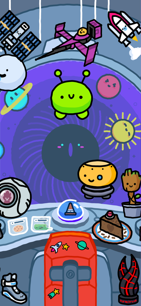 Idle Pocket Planet - A cartoonish spaceship cockpit featuring cute planets and space collectibles in Idle Pocket Planet