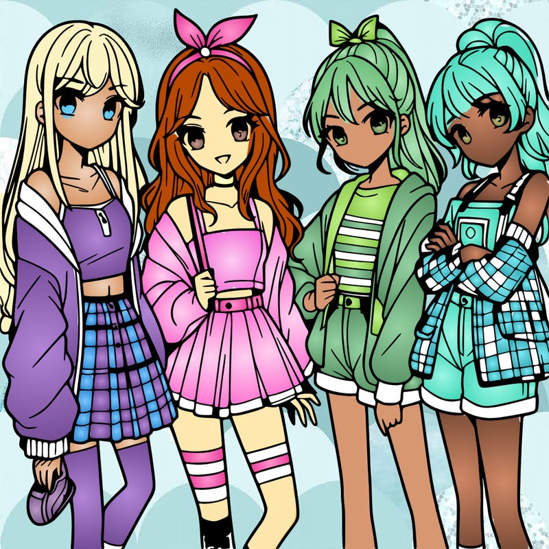 teen manga girls group of 4
