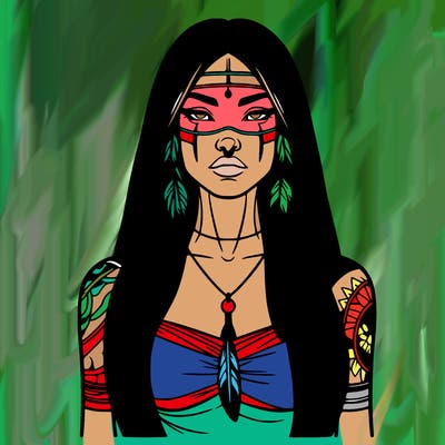 realistic native american woman gorgeous tall long hair and tattoos