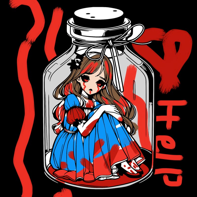 beautiful realistic girl trapped in bottle