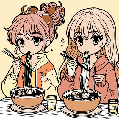 girls eating ramen