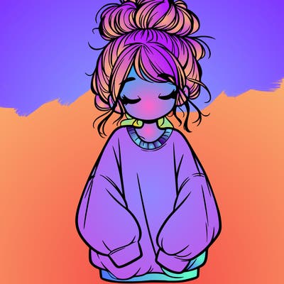 girl with baggy sweatshirt and messy bun