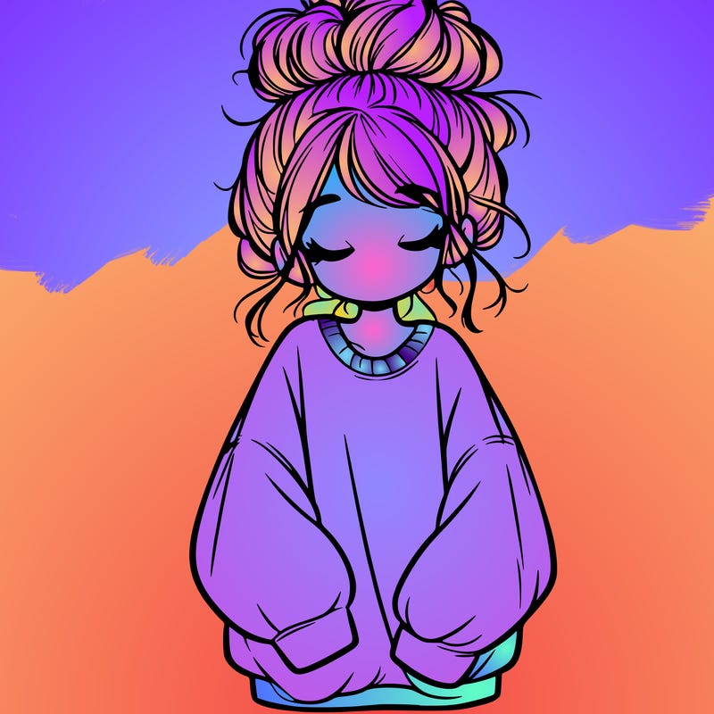 girl with baggy sweatshirt and messy bun