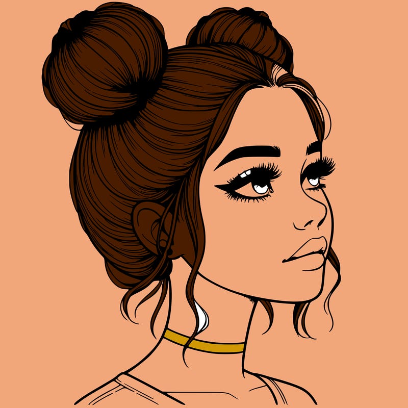 realistic girl with buns on the top of her head