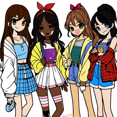 teen manga girls group of 4