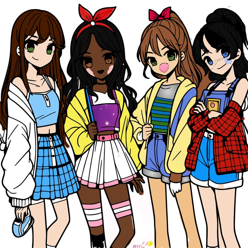teen manga girls group of 4