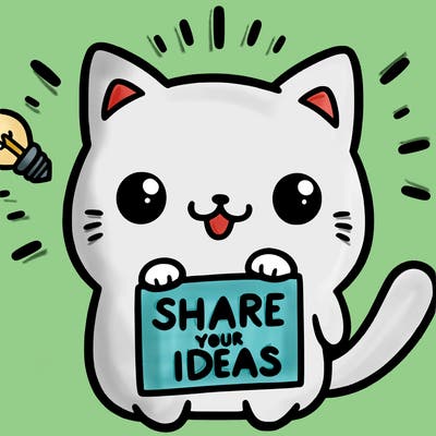 a cute cat saying share your ideas