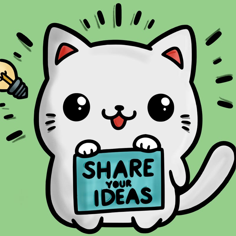 a cute cat saying share your ideas