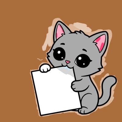 a small cat with a blank sheet of paper in its hand. the cat is sooooooo cute!