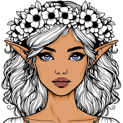 realistic female elf with flower crown