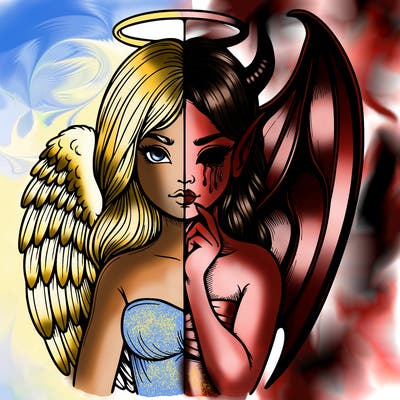 realistic angel half demon